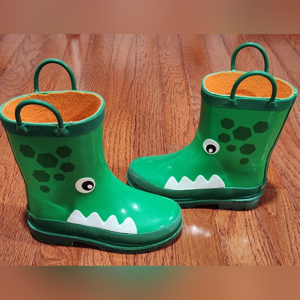 Green Dinosaur Kids Rain Boots
